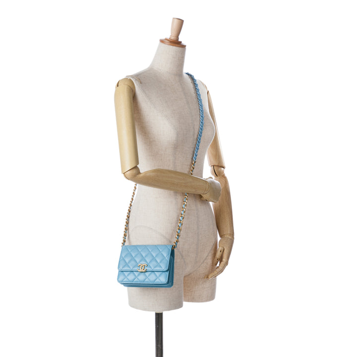 Quilted Lambskin Candy Chain Wallet Blue - Gaby Paris
