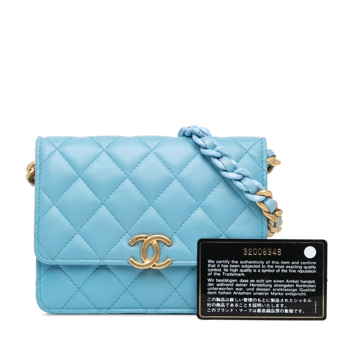 Quilted Lambskin Candy Chain Wallet Blue - Gaby Paris