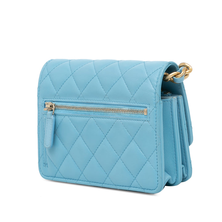 Quilted Lambskin Candy Chain Wallet Blue - Gaby Paris