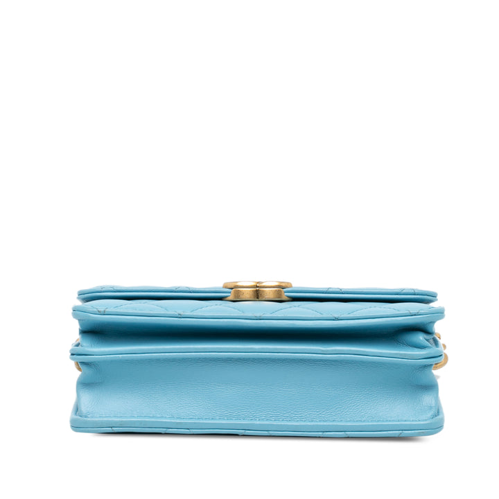 Quilted Lambskin Candy Chain Wallet Blue - Gaby Paris