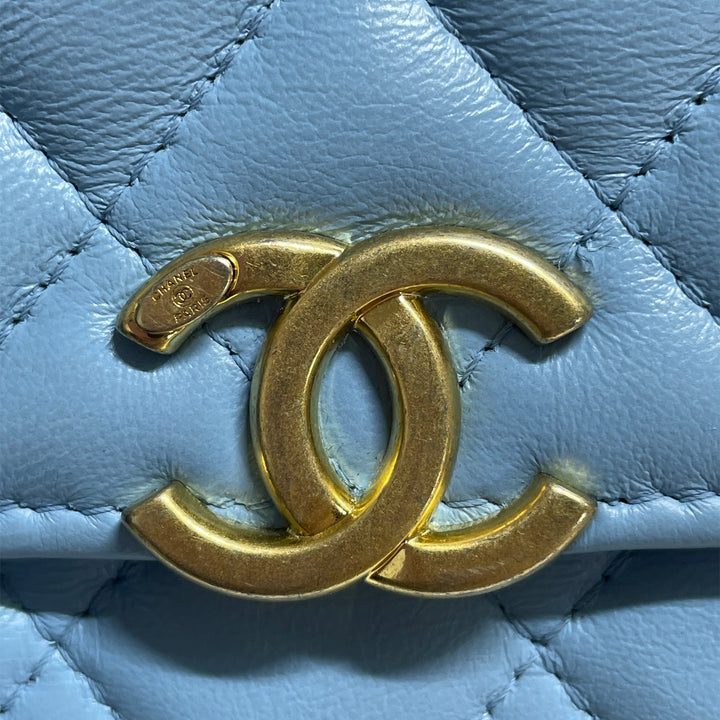 Quilted Lambskin Candy Chain Wallet Blue - Gaby Paris