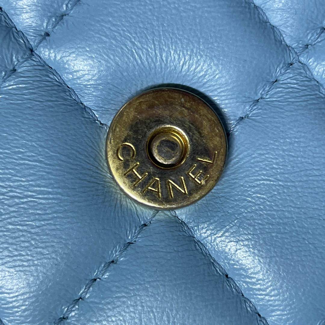 Quilted Lambskin Candy Chain Wallet Blue - Gaby Paris
