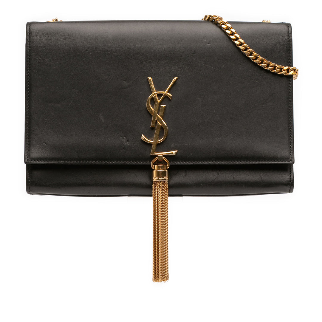 Saint Laurent Medium Smooth Cuir de veau Classic Monogram Kate Pompon Sac porté croisé