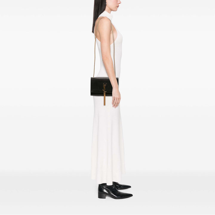 Saint Laurent Medium Smooth Cuir de veau Classic Monogram Kate Pompon Sac porté croisé