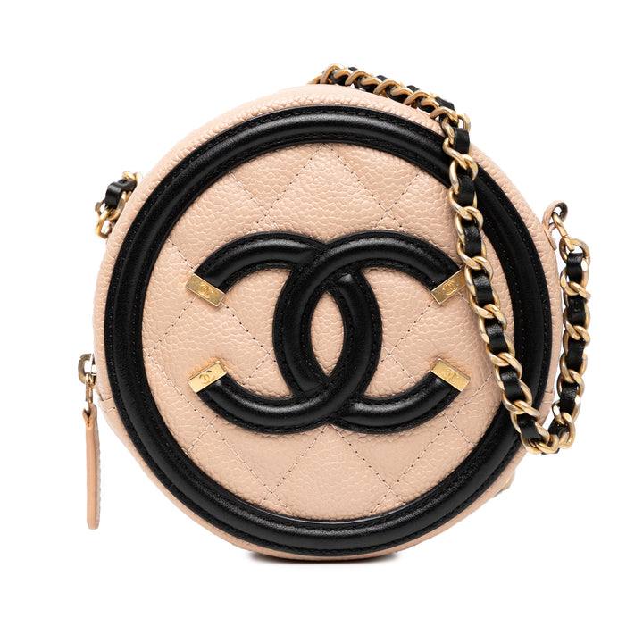 Chanel Caviar CC Filigree Round Sac porté croisé Marron