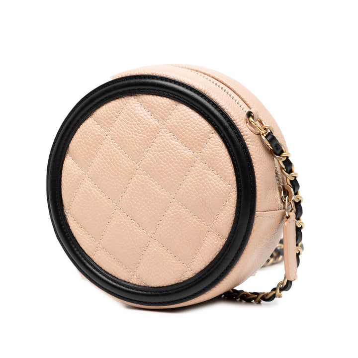 Chanel Caviar CC Filigree Round Sac porté croisé Marron