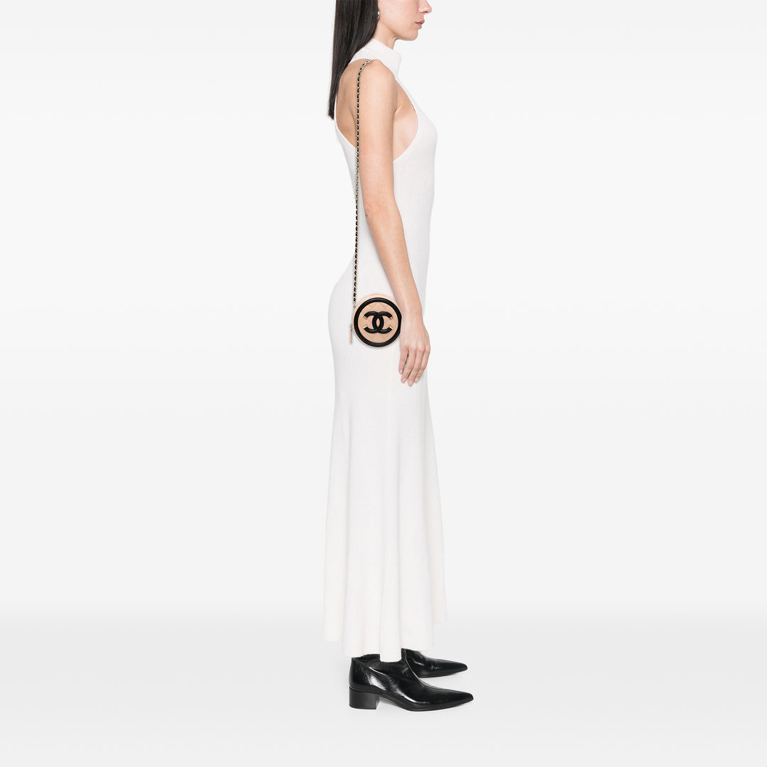 Chanel Caviar CC Filigree Round Sac porté croisé Marron