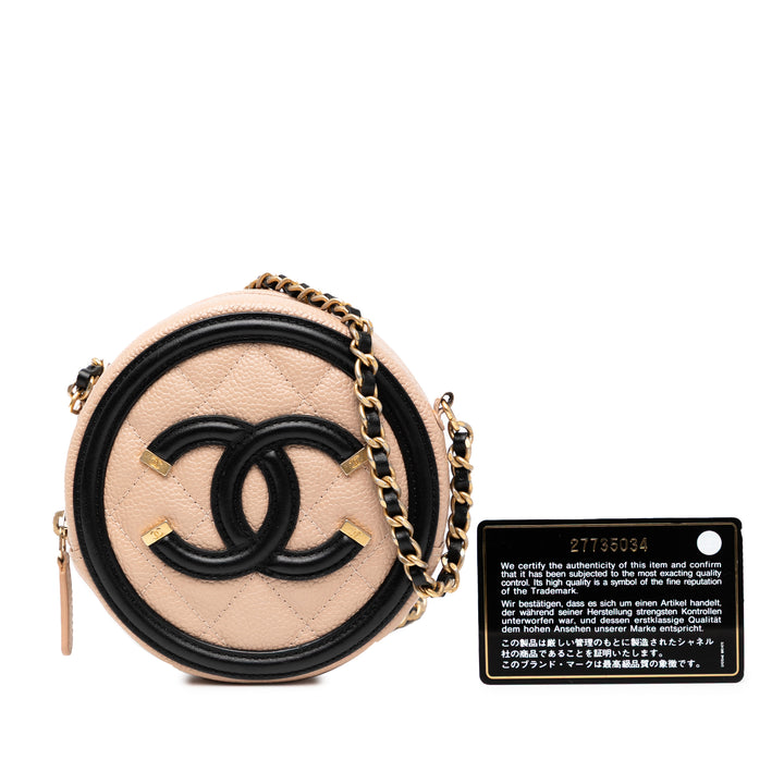 Chanel Caviar CC Filigree Round Sac porté croisé Marron