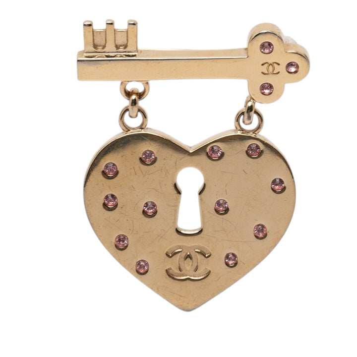 Chanel CC plaqué Heart Lock et Key Broche Pin