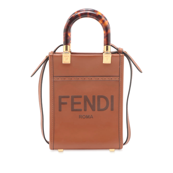 Fendi Mini Cuir Sunshine Shopper Cabas Marron