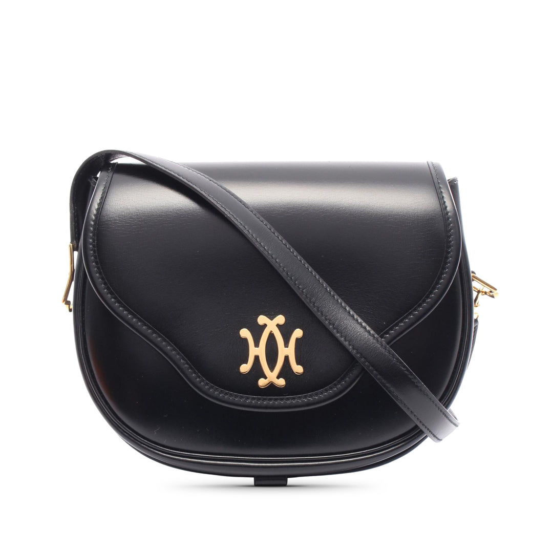 Box Calf Double H Shoulder Bag Black - Gaby Paris