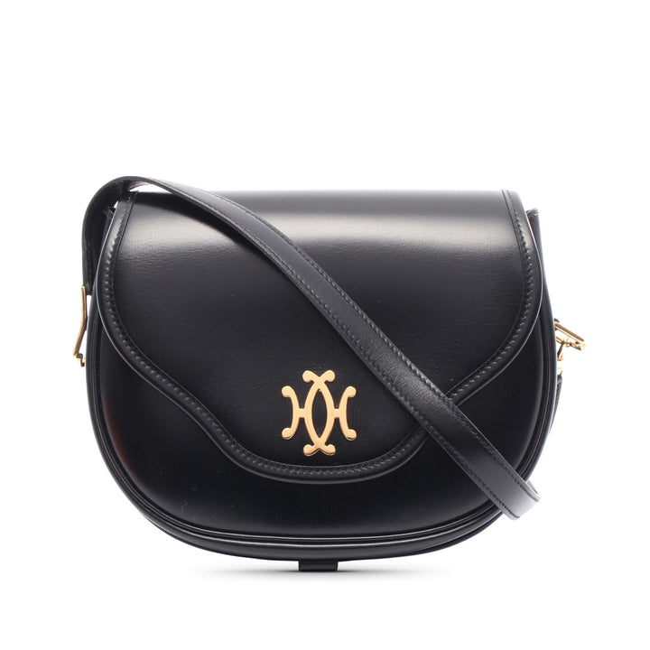 Box Calf Double H Shoulder Bag Black - Gaby Paris