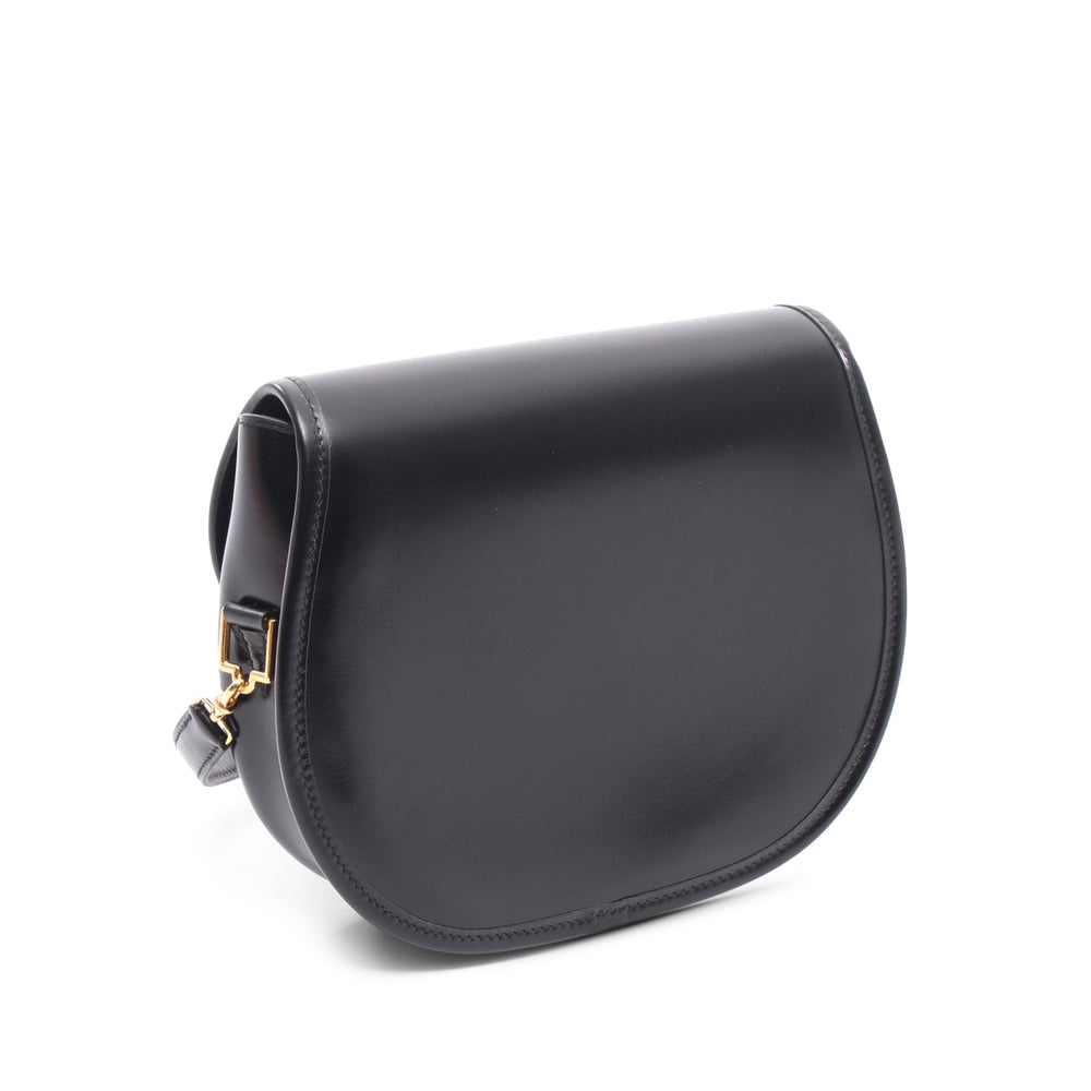 Box Calf Double H Shoulder Bag Black - Gaby Paris