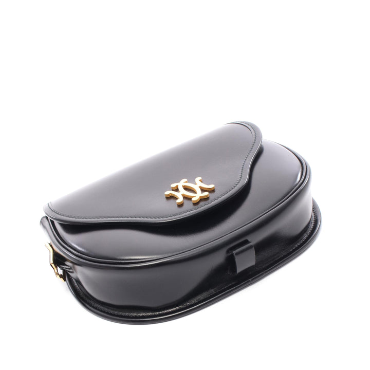 Box Calf Double H Shoulder Bag Black - Gaby Paris