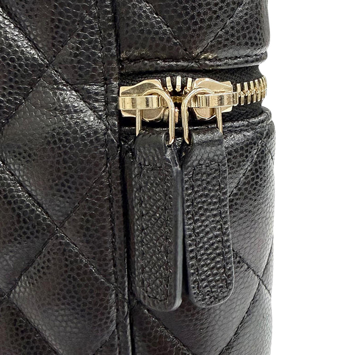 CC Matelassé Étui téléphone avec chaîne Cuir caviar Noir