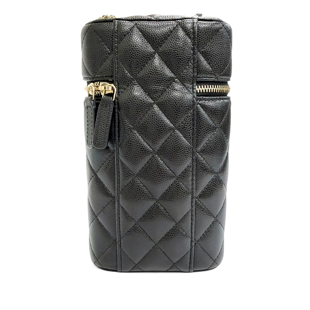 CC Matelassé Étui téléphone avec chaîne Cuir caviar Noir