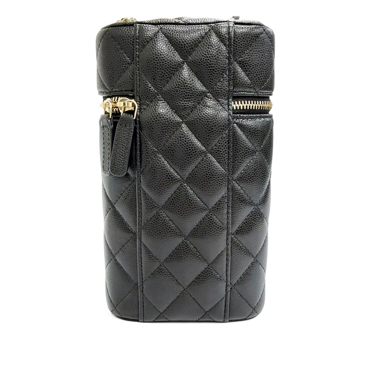 CC Matelassé Étui téléphone avec chaîne Cuir caviar Noir