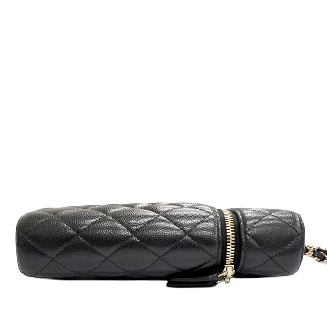 CC Matelassé Étui téléphone avec chaîne Cuir caviar Noir
