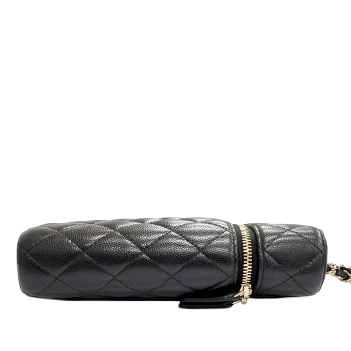 CC Matelassé Étui téléphone avec chaîne Cuir caviar Noir