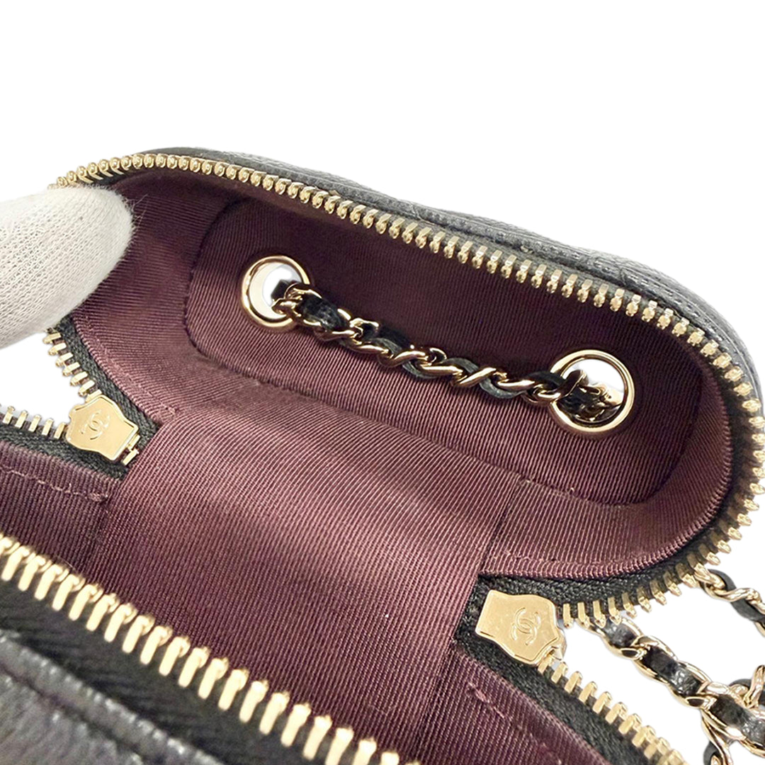 CC Matelassé Étui téléphone avec chaîne Cuir caviar Noir