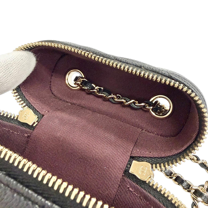 CC Matelassé Étui téléphone avec chaîne Cuir caviar Noir