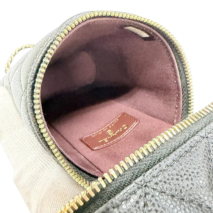 CC Matelassé Étui téléphone avec chaîne Cuir caviar Noir