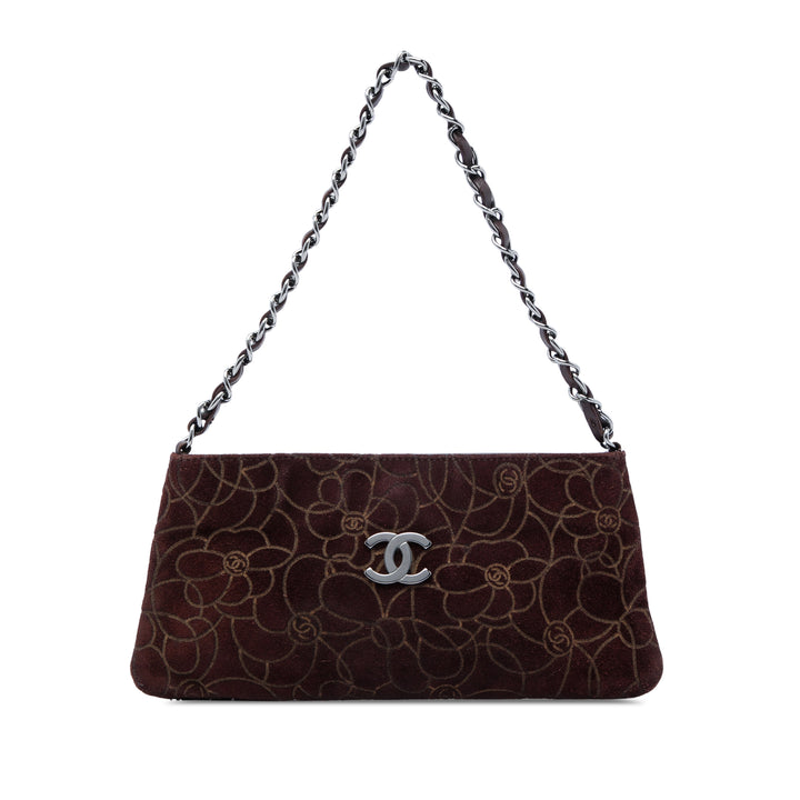 embossé Camellia Chaîne Pochette Marron