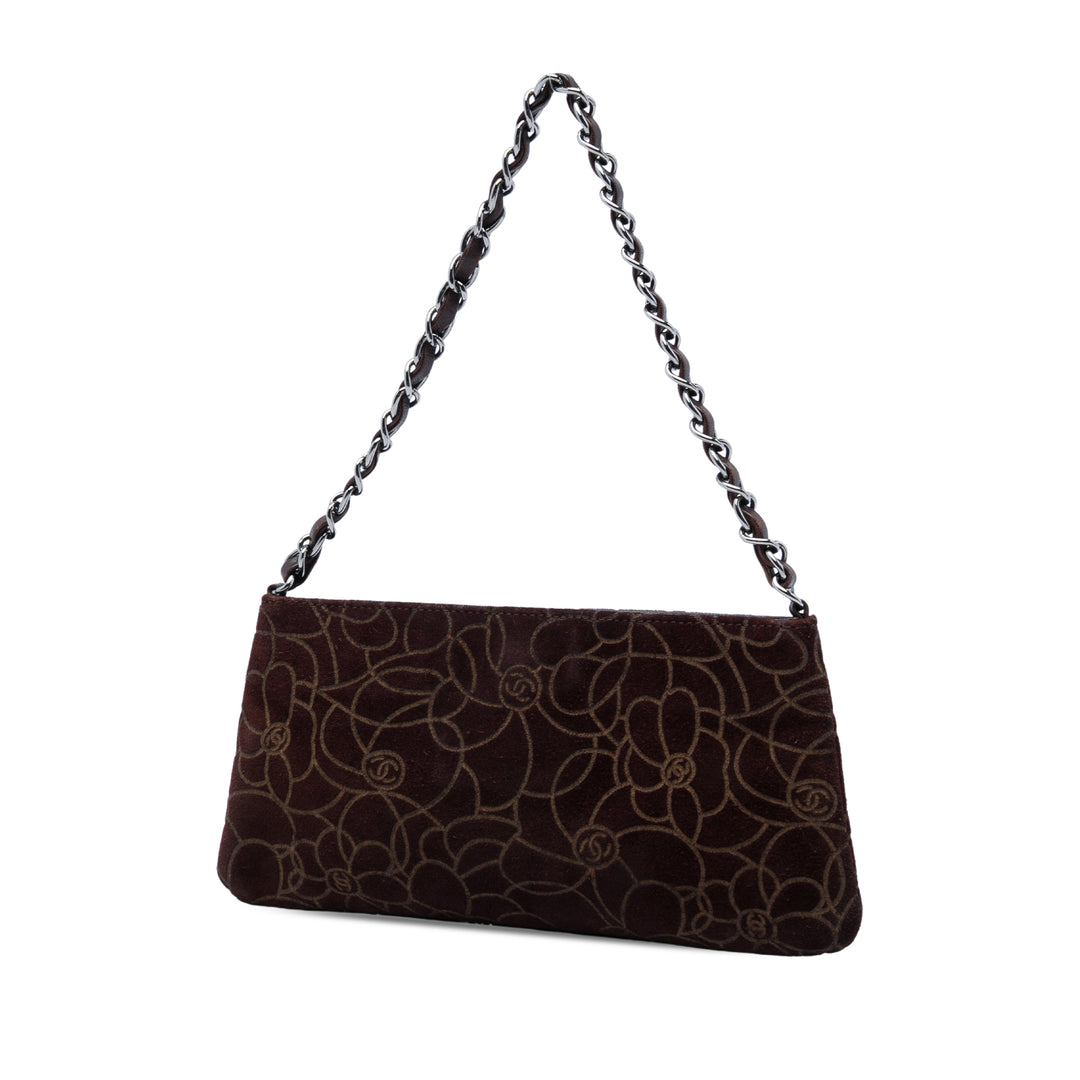 embossé Camellia Chaîne Pochette Marron