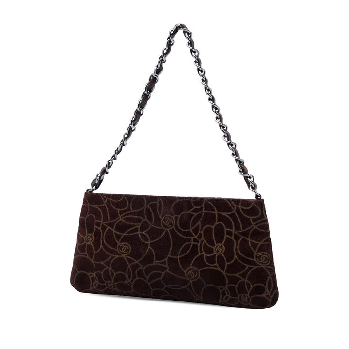 embossé Camellia Chaîne Pochette Marron