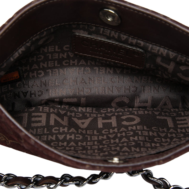 embossé Camellia Chaîne Pochette Marron