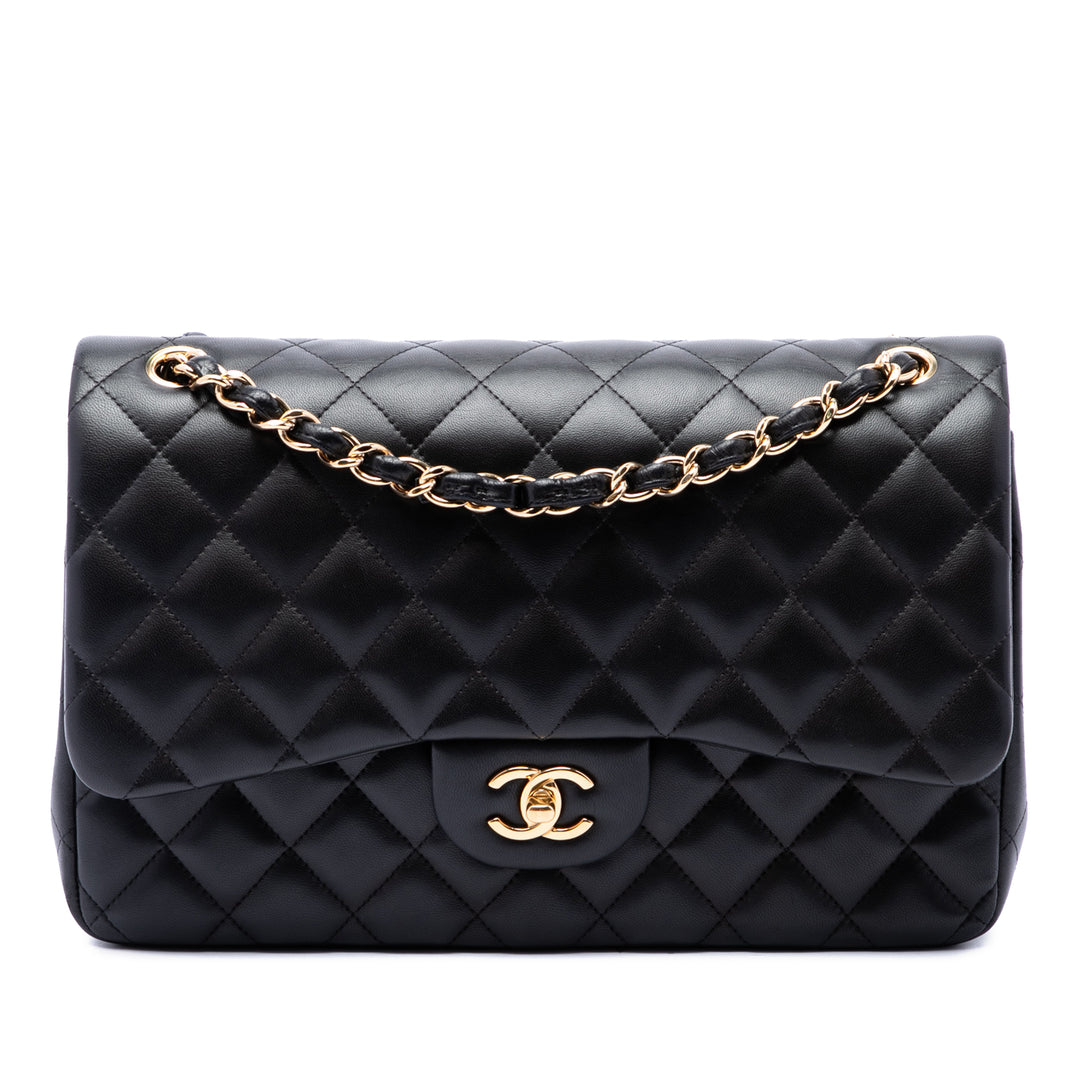 Chanel Sac porté épaule Classic Double rabat Jumbo Cuir d'agneau Noir – vue principale – GABY PARIS