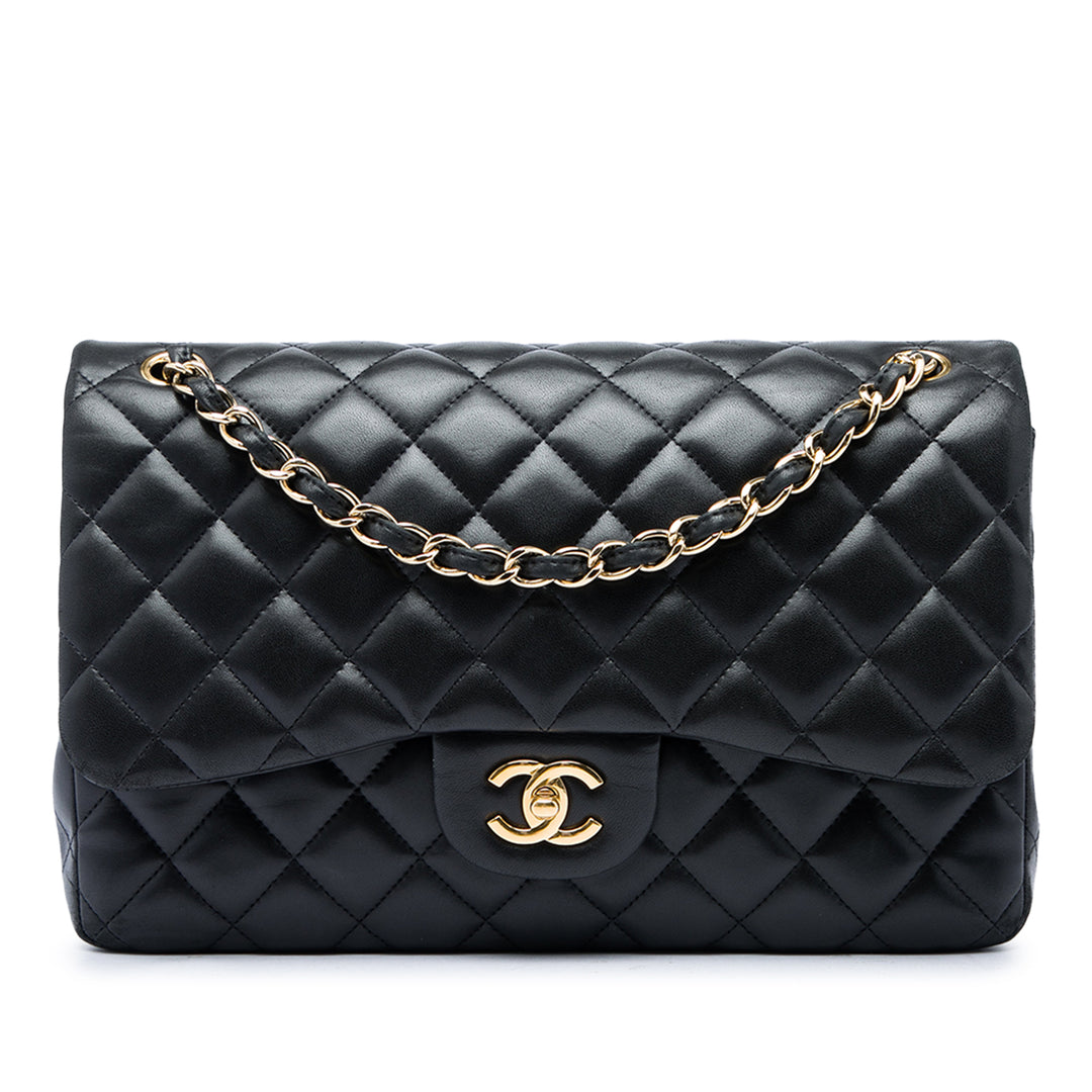 Chanel Classic Double rabat Jumbo Cuir d'agneau Noir – vue principale – GABY PARIS
