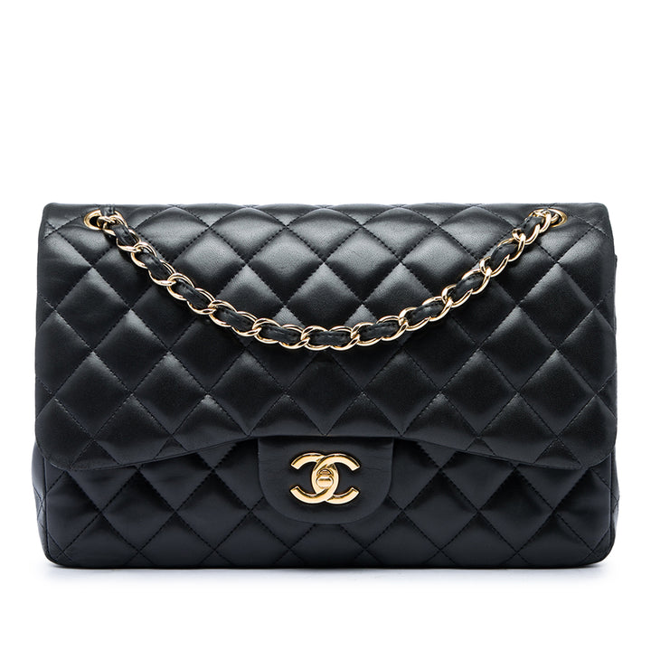 Chanel Classic Double rabat Jumbo Cuir d'agneau Noir – vue principale – GABY PARIS