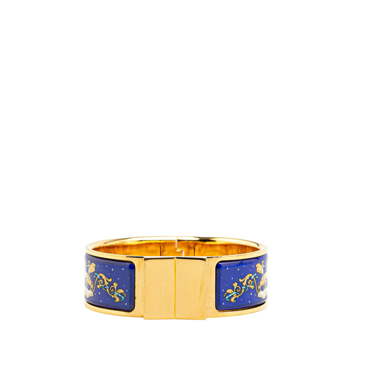 Hermès Wide Enamel Horse Loquet Hinge Bangle Blue - GABY PARIS