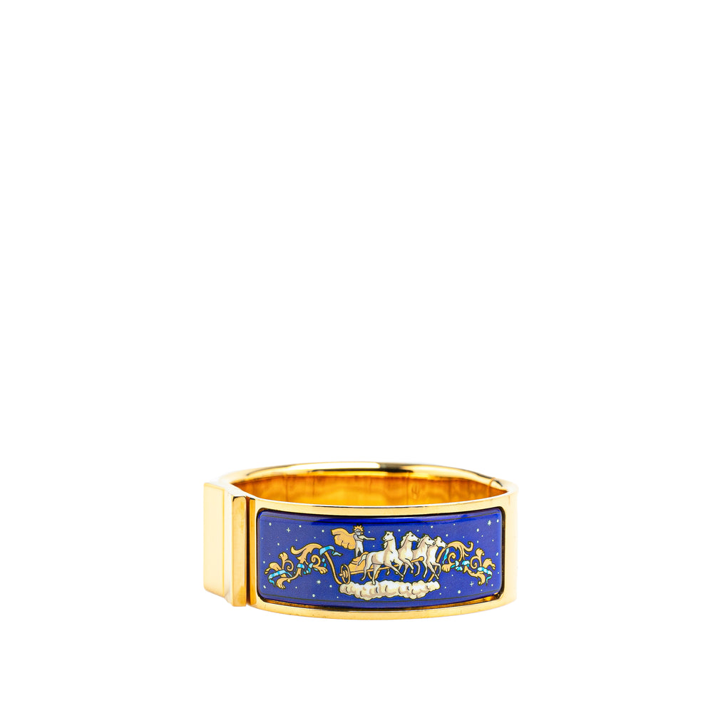 Hermès Wide Enamel Horse Loquet Hinge Bangle Blue - GABY PARIS