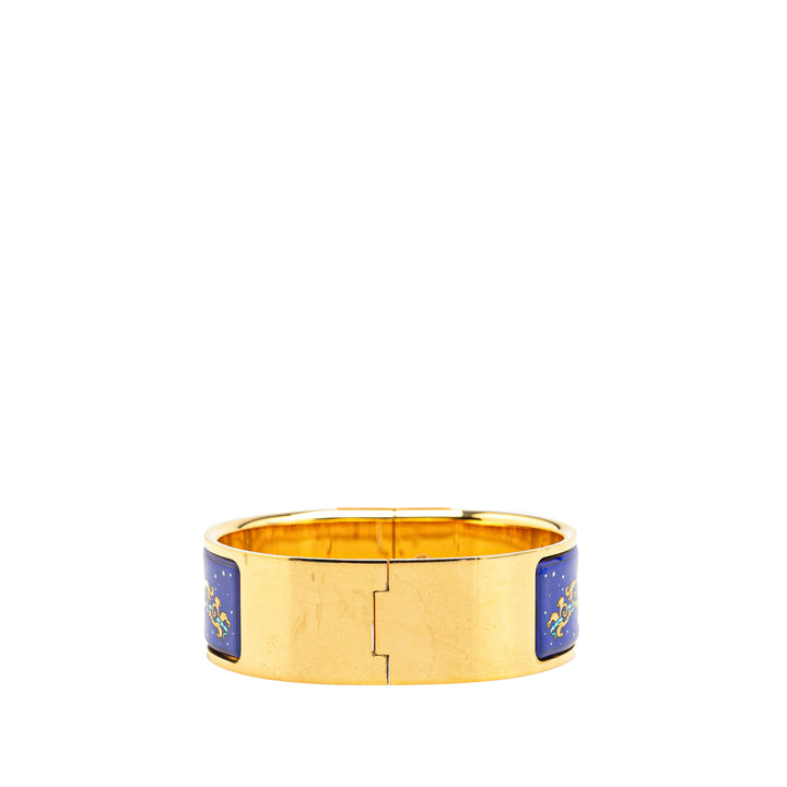 Hermès Wide Enamel Horse Loquet Hinge Bangle Blue - GABY PARIS