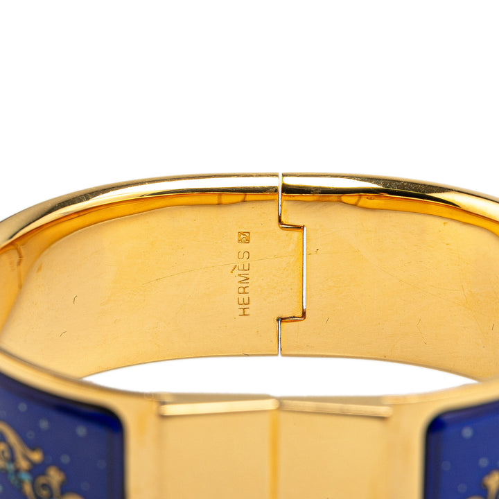 Hermès Wide Enamel Horse Loquet Hinge Bangle Blue - GABY PARIS