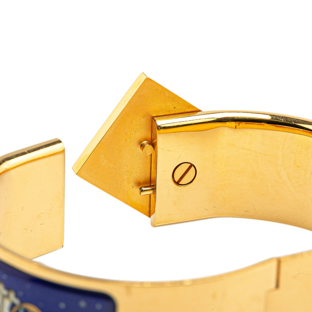 Hermès Wide Enamel Horse Loquet Hinge Bangle Blue - GABY PARIS