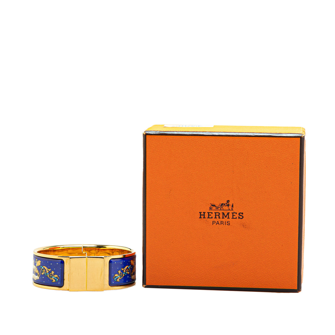 Hermès Wide Enamel Horse Loquet Hinge Bangle Blue - GABY PARIS