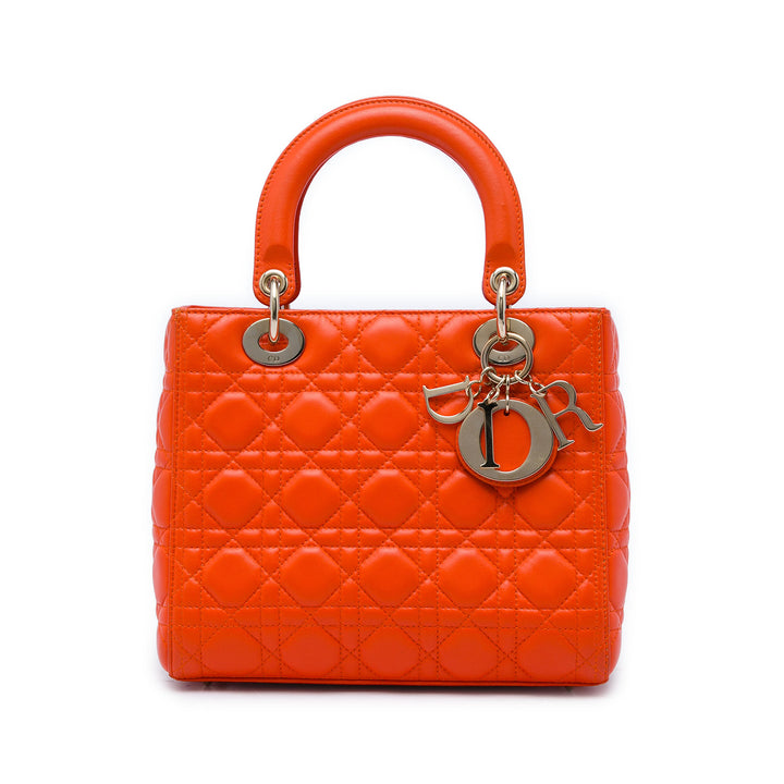 Dior Lady Dior Cannage Moyen Cuir d'agneau Orange – vue principale – GABY PARIS