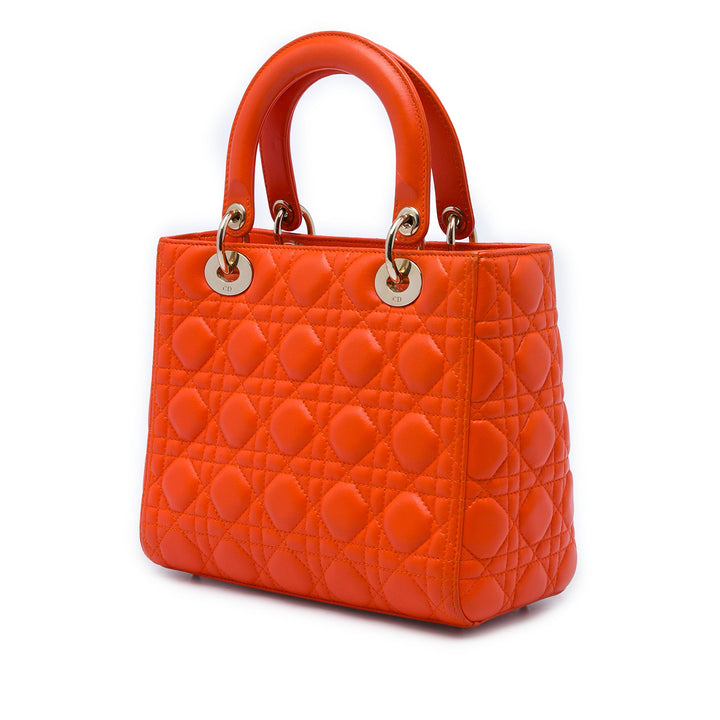 Dior Lady Dior Cannage Moyen Cuir d'agneau Orange – vue 2 – GABY PARIS