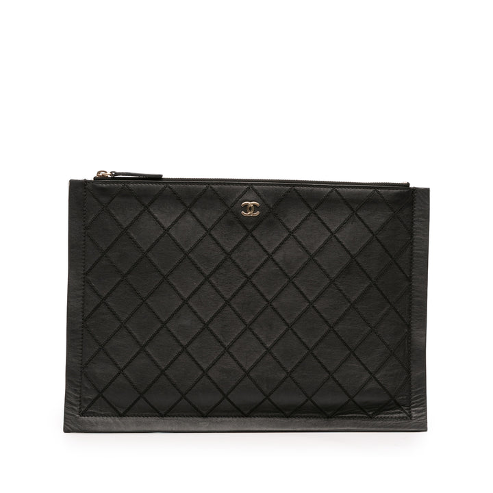Chanel CC Stitched Cuir d’agneau Pochette Noir