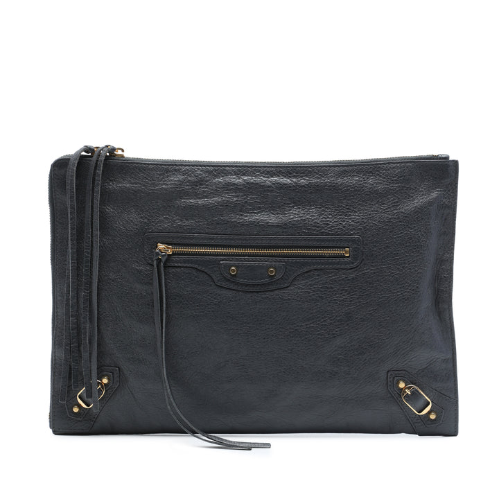 Motocross Classic Zippé Plat Pochette Cuir d'agneau Gris