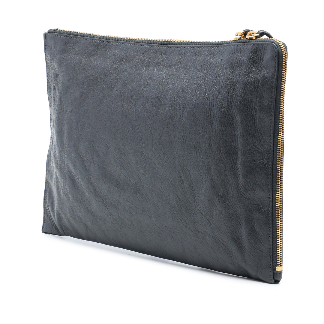 Motocross Classic Zippé Plat Pochette Cuir d'agneau Gris