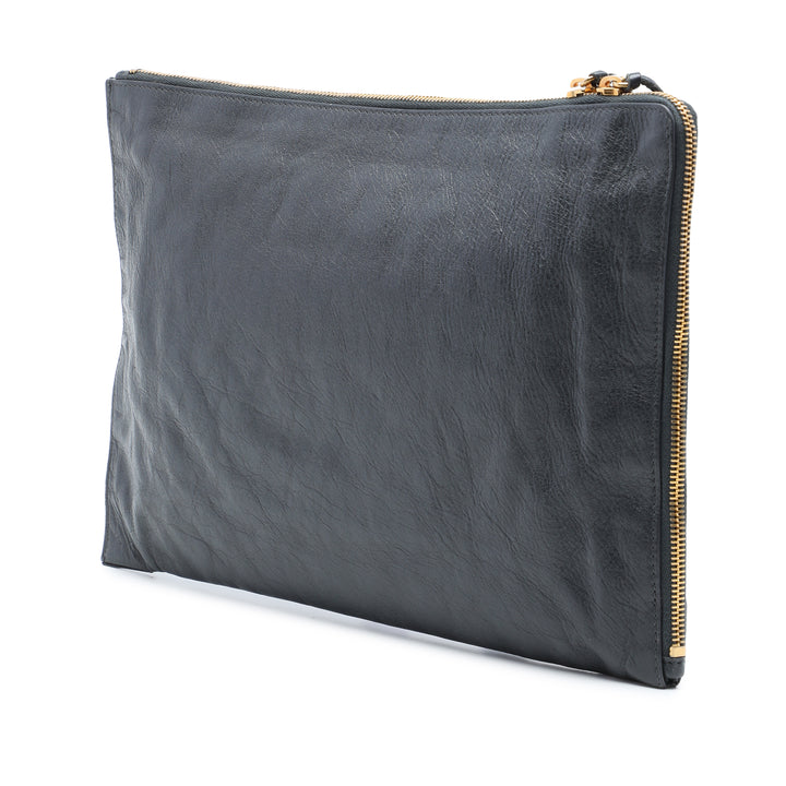 Motocross Classic Zippé Plat Pochette Cuir d'agneau Gris