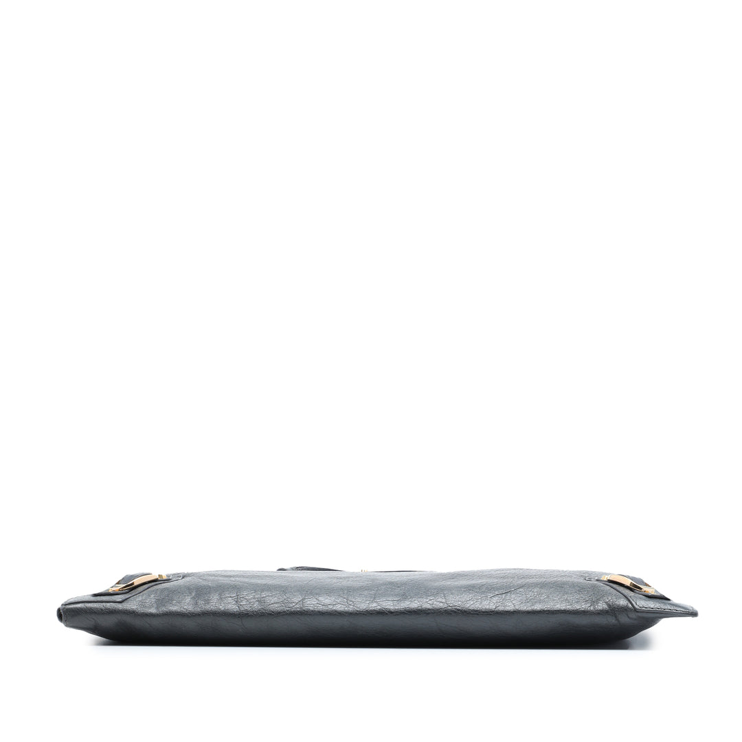 Motocross Classic Zippé Plat Pochette Cuir d'agneau Gris