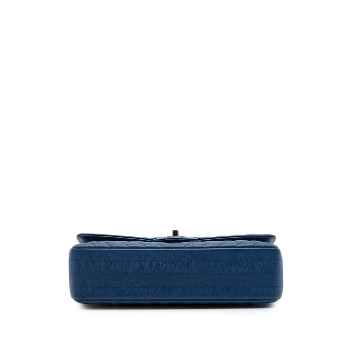 Chanel Classic Chevron Double rabat Moyen Cuir caviar Bleu