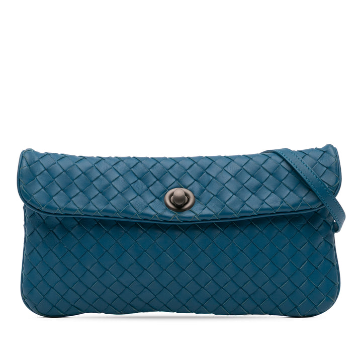 Mini Nappa Intrecciato Turn Lock Crossbody Blue - Gaby Paris