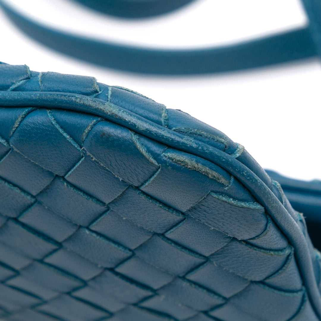 Mini Nappa Intrecciato Turn Lock Crossbody Blue - Gaby Paris