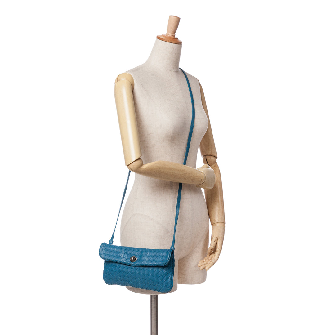 Mini Nappa Intrecciato Turn Lock Crossbody Blue - Gaby Paris